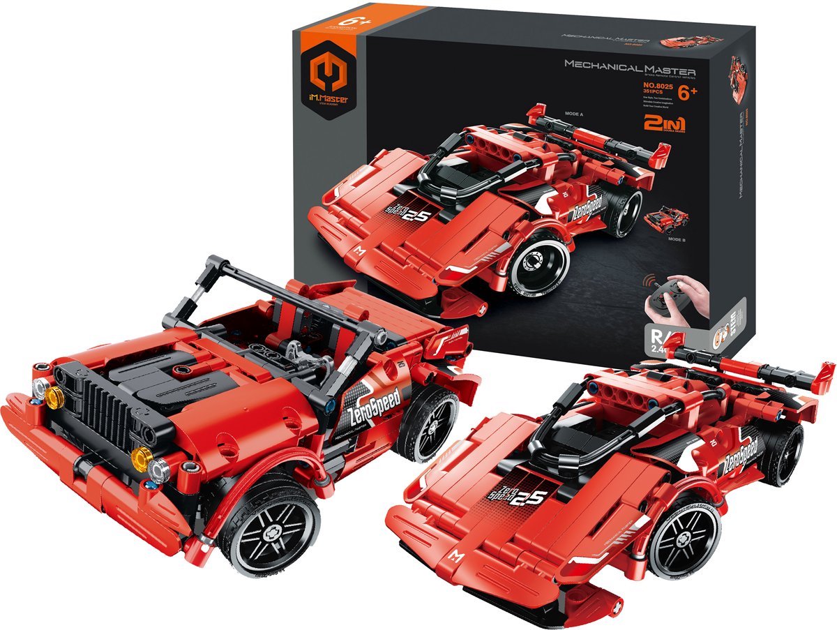 Rode bouwset raceauto met afstandsbediening en doos