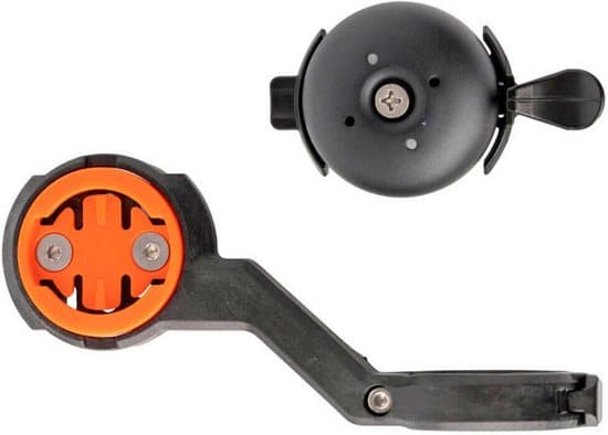 Fietsbel en houder, zwart met oranje accent.