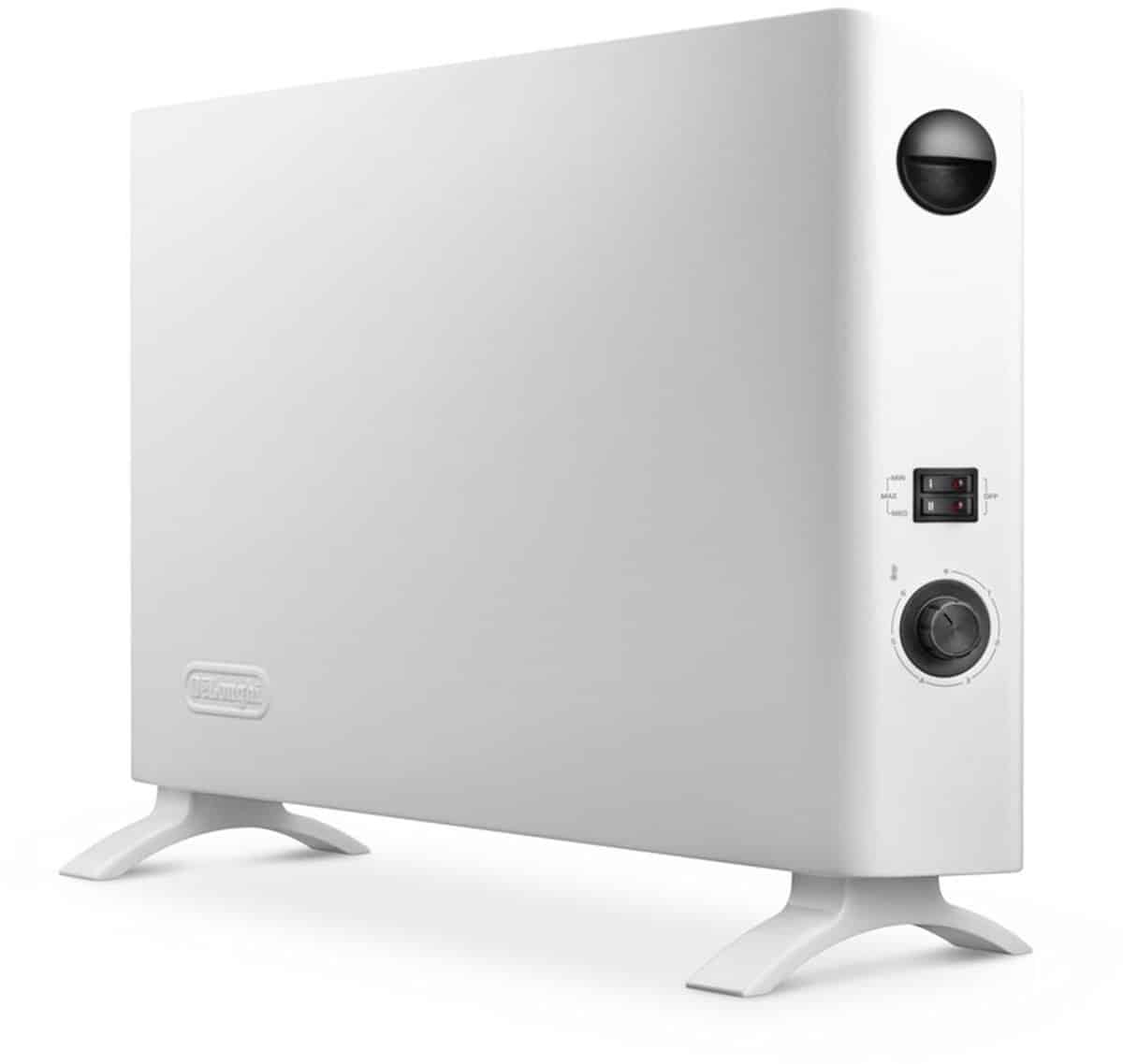 Witte elektrische convectorkachel met thermostaatknop