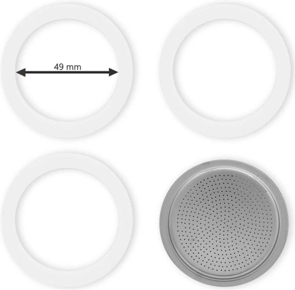 Koffiemachine onderdelen: ringen en filter, 49 mm diameter.