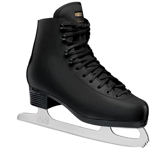 Zwarte kunstschaats met zilveren ijzers