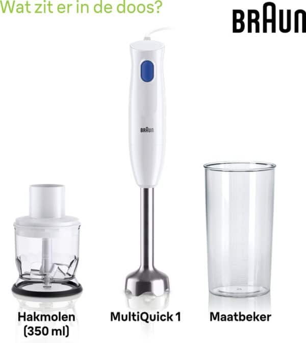 Braun staafmixer met hakmolen en maatbeker.