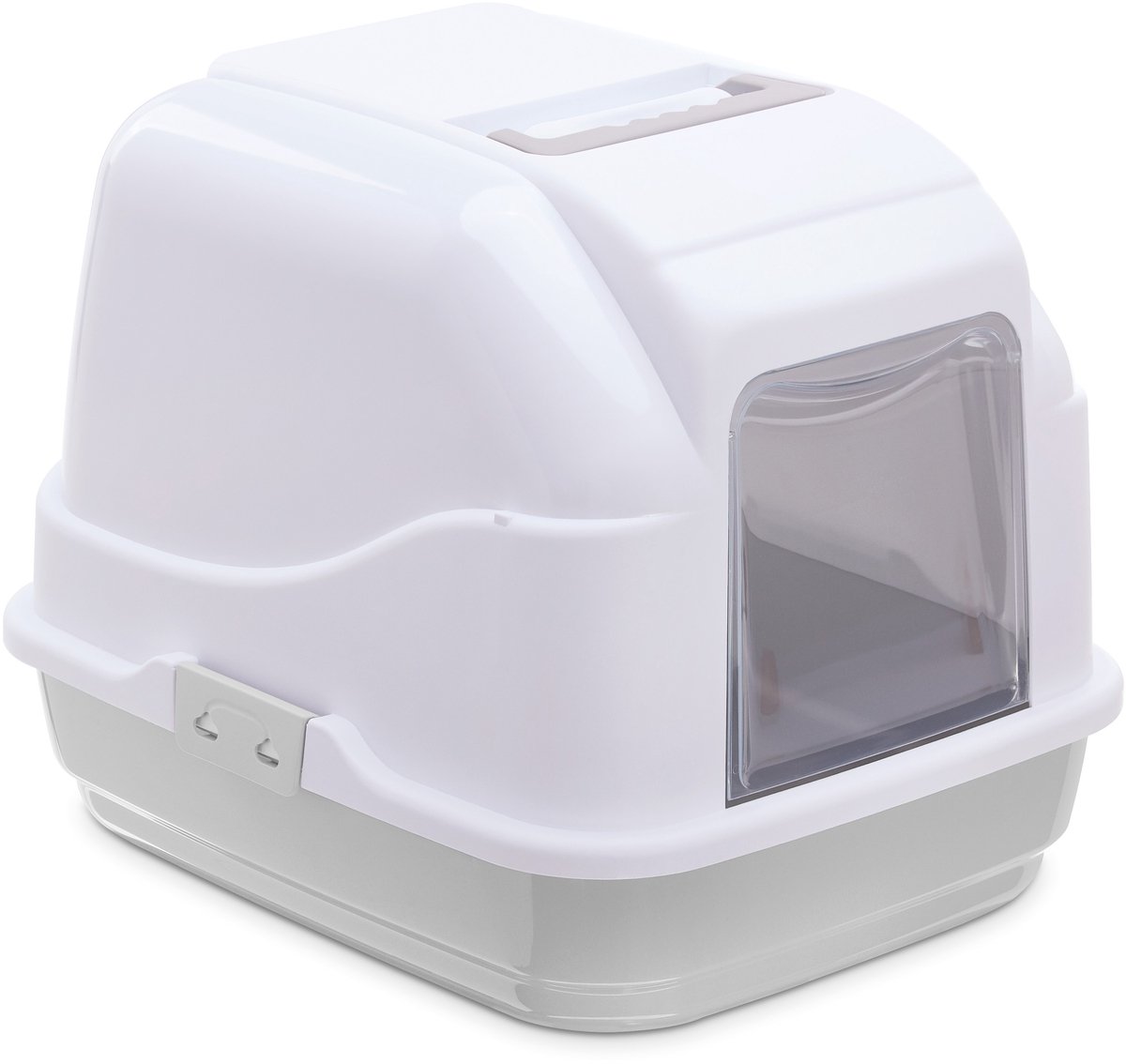 Witte kattenbak met deksel en doorzichtige deur