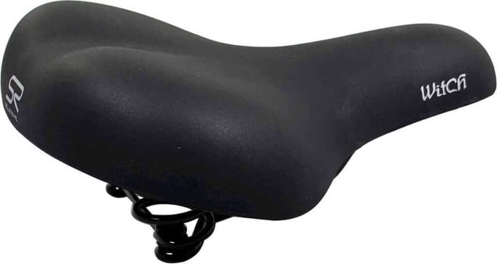 Zwart fiets zadel met veren