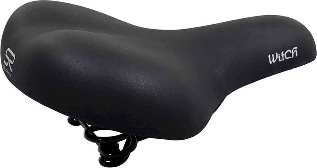 Zwart fiets zadel met veren