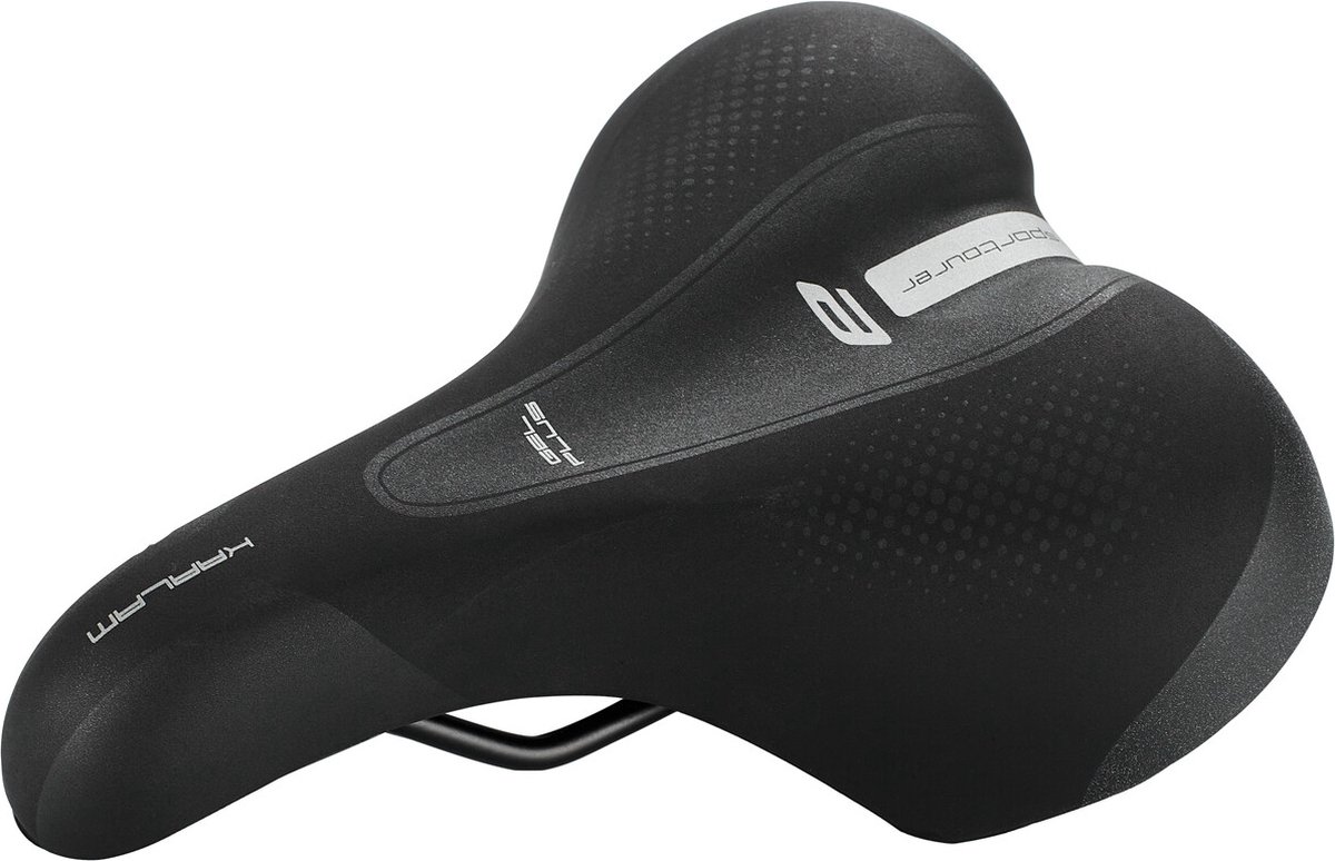 Black ergonomic bike saddle with a wide seat