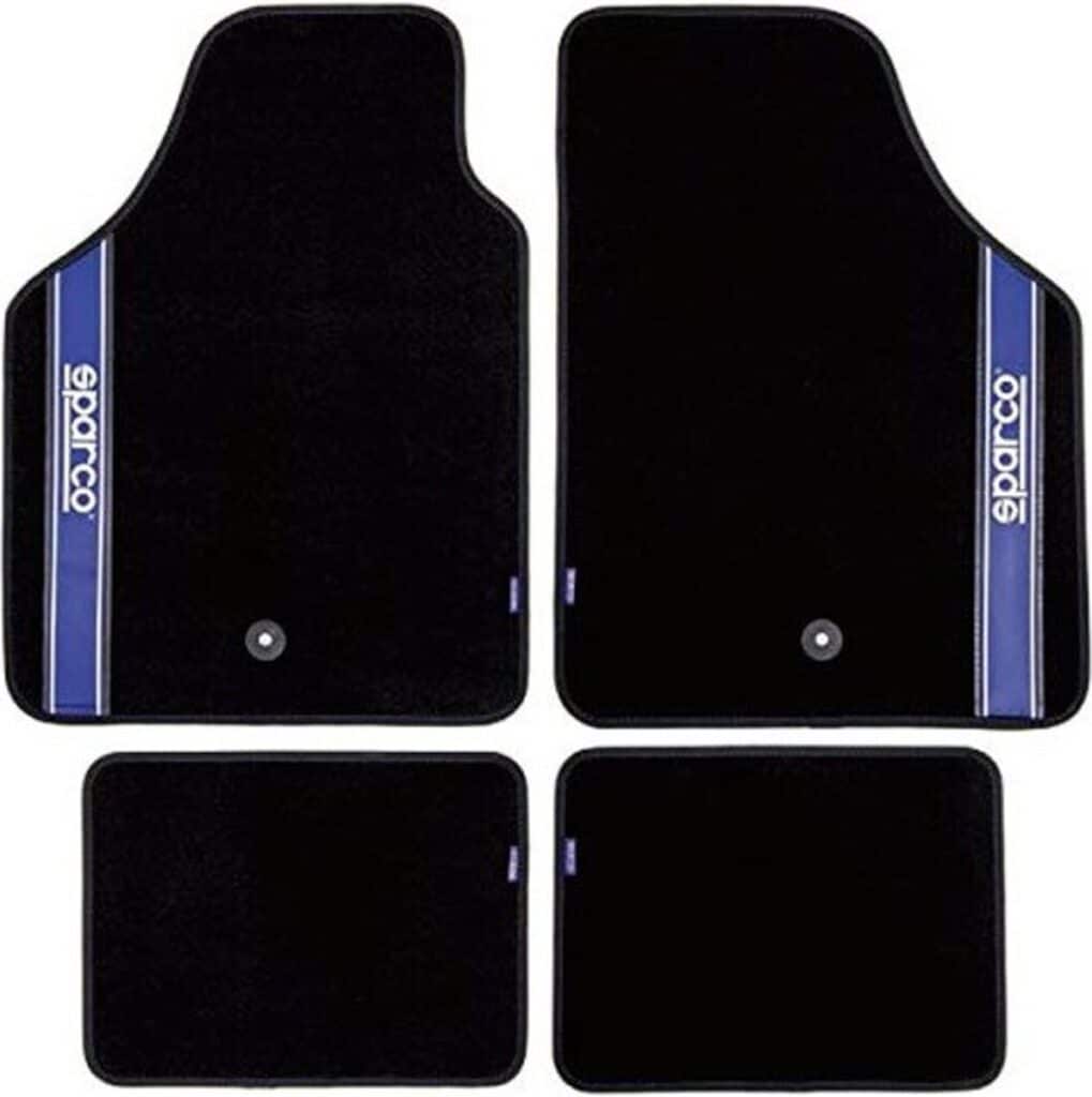 Zwarte automatten met blauw/wit ontwerp, set van vier