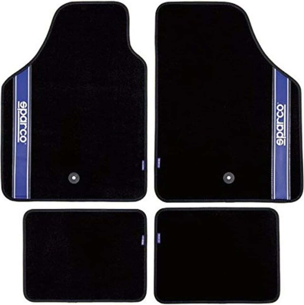 Zwarte automatten met blauw/wit ontwerp, set van vier