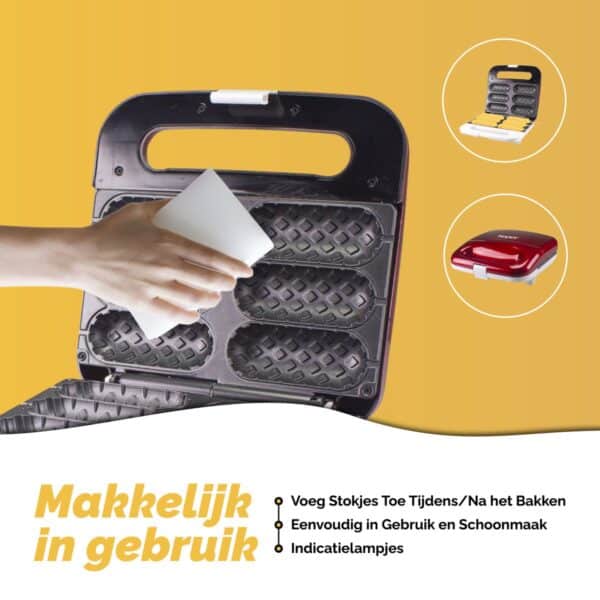 Wafelmaker, stokken toevoegen, eenvoudig schoonmaken, indicatielampjes