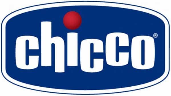 Chicco logo in blauw en wit ontwerp.