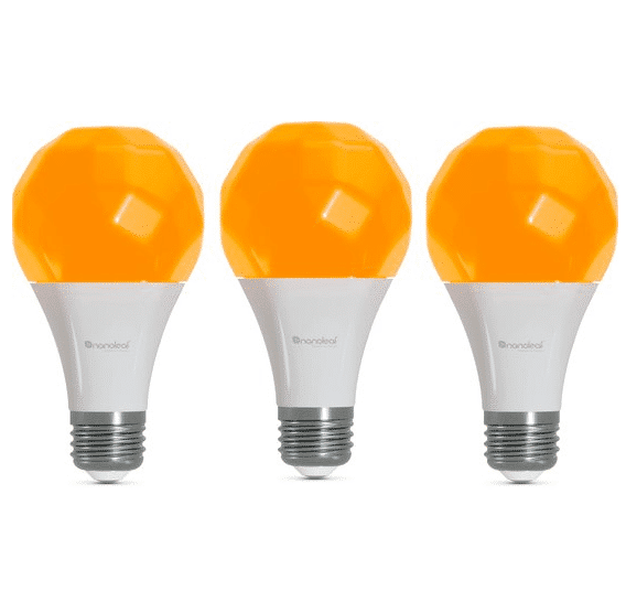 Drie oranje LED-lampen met bijzondere vorm.