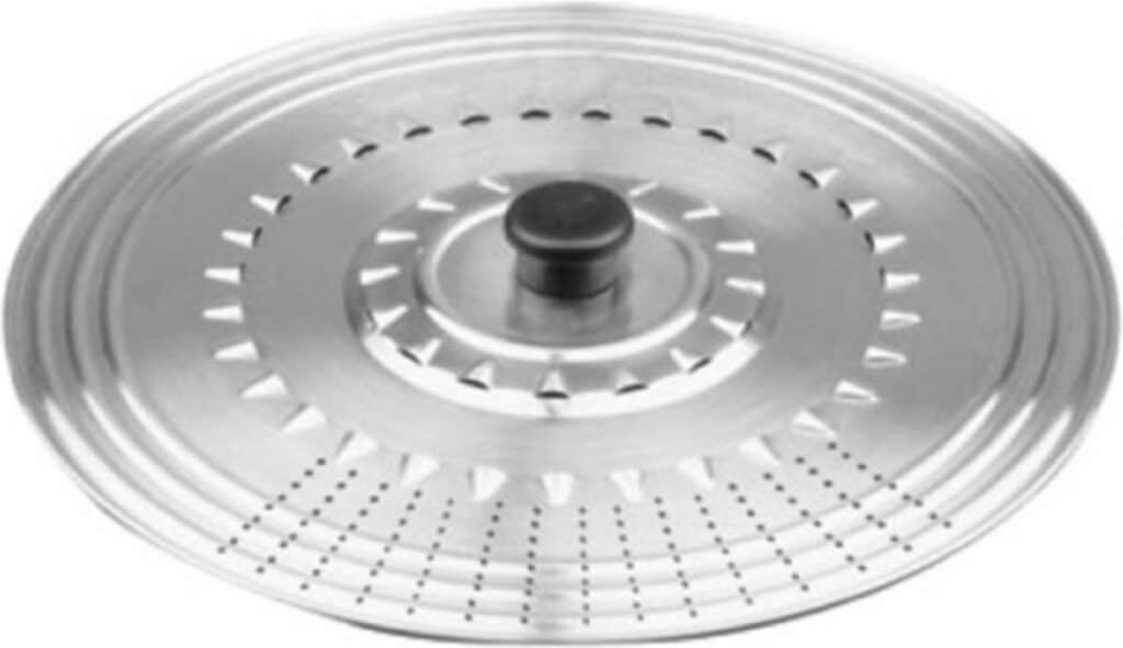 Metalen deksel met stoomgaatjes en knop