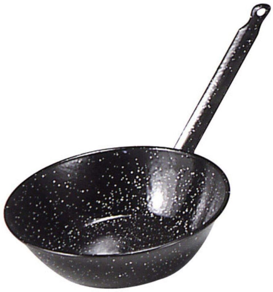 Zwart geëmailleerde steelpan met spikkels