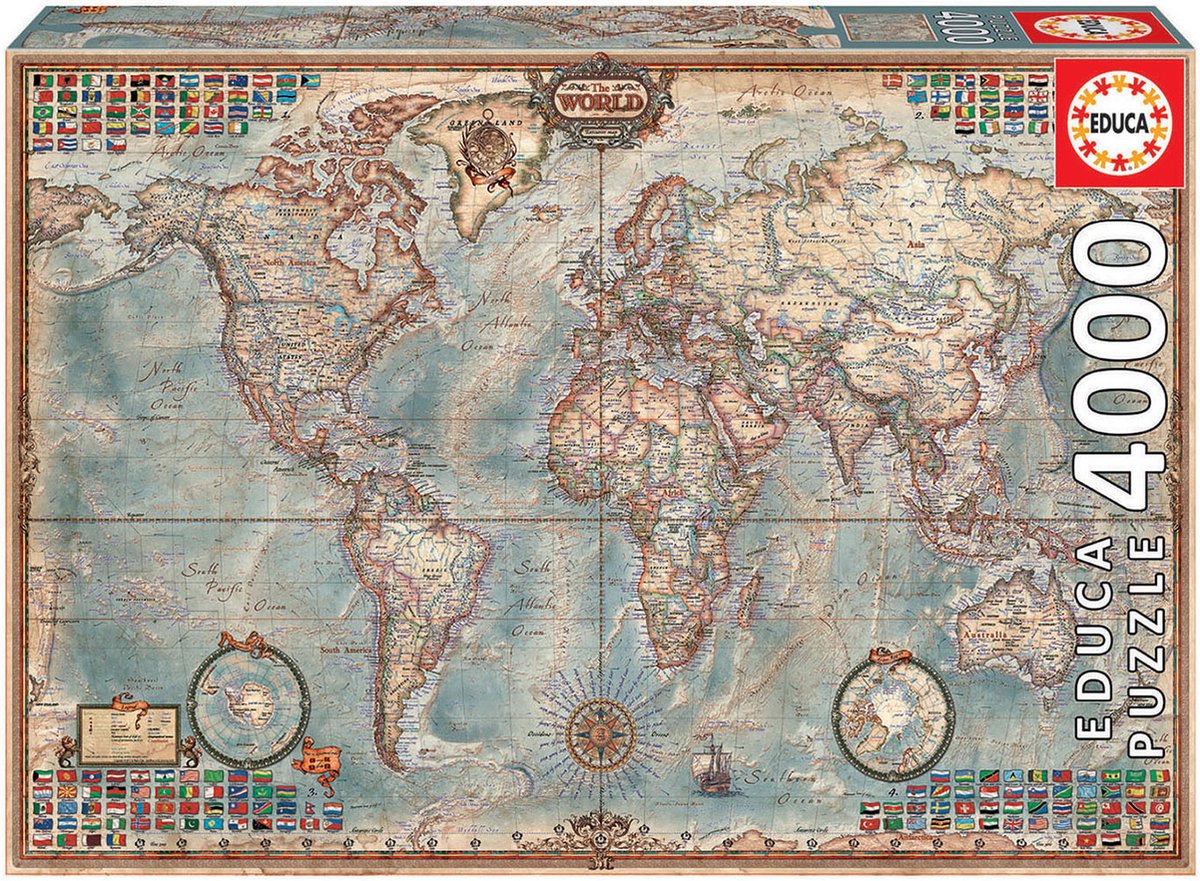 Vintage wereldkaart puzzel van 4000 stukjes
