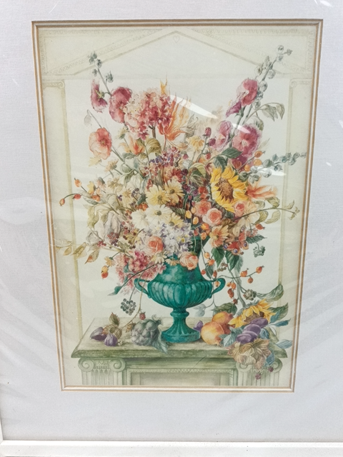 Schilderij van bloemen in een groene vaas