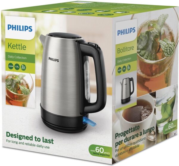 Philips waterkoker in doos, 1.7 liter, roestvrij staal.