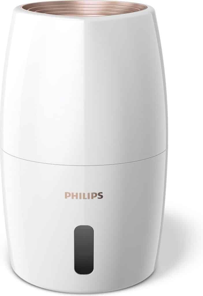 Witte luchtreiniger met merklogo voorzijde