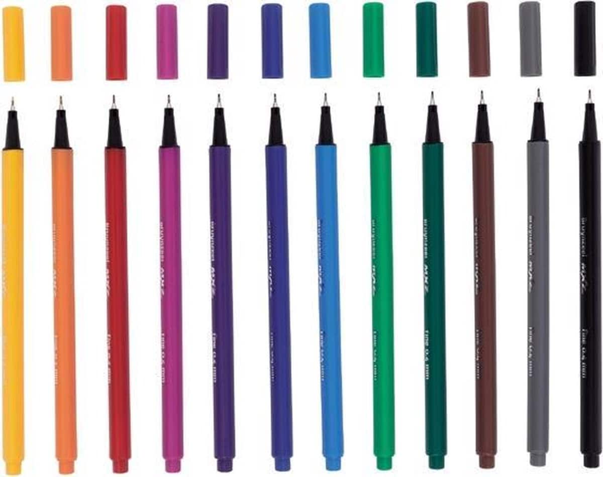 Veelkleurige stiften met doppen, diverse kleuren.