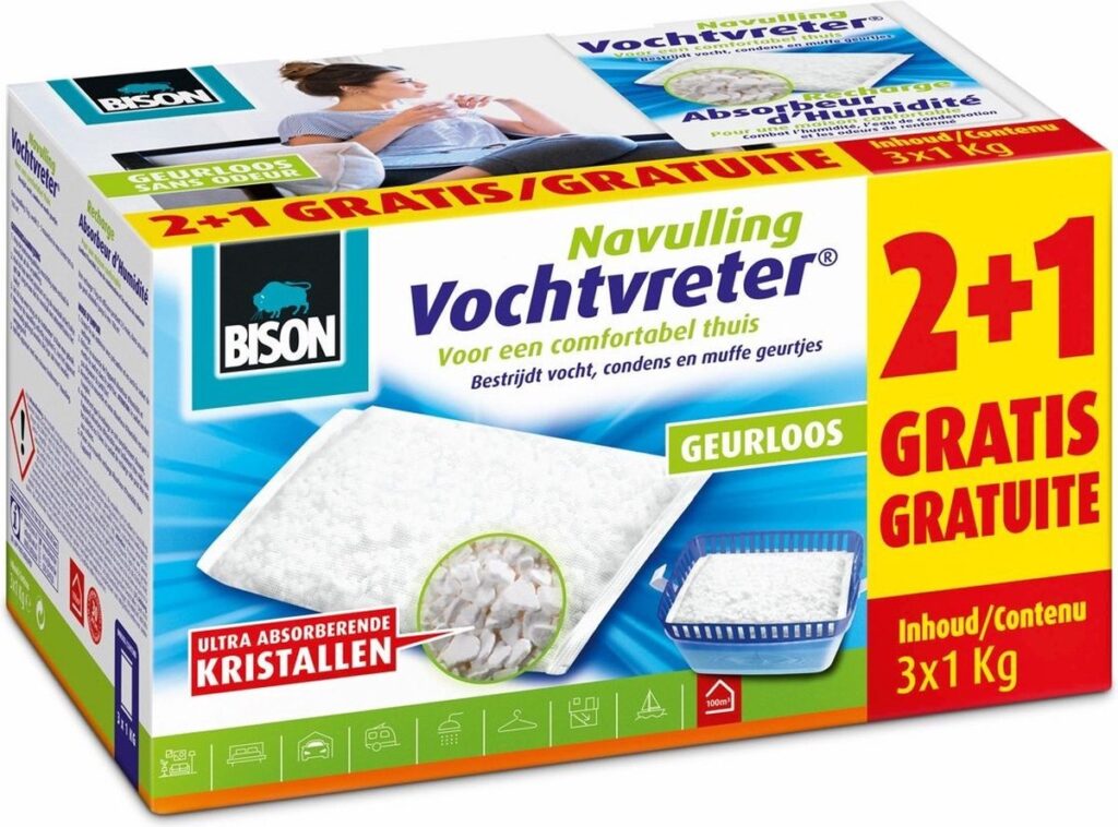 Bison Vochtvreter navulling voor thuis, geurloos, 3x1kg