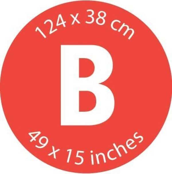 Rode cirkel met letter B, afmetingen aangegeven.