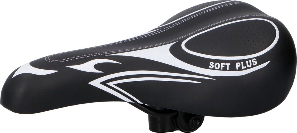 Zwart-witte fietsstoel met Soft Plus opdruk