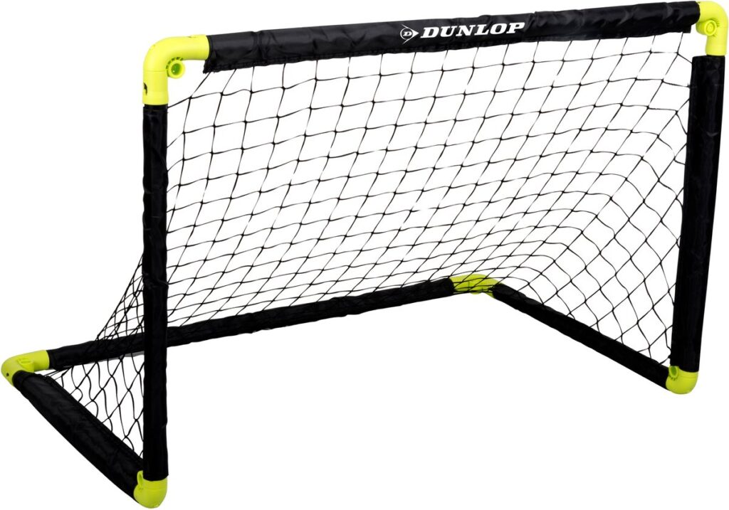 Dunlop voetbaldoel met zwart net en gele hoeken