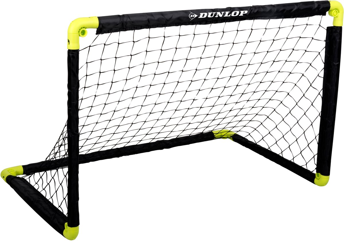 Dunlop voetbaldoel met zwart net en gele hoeken