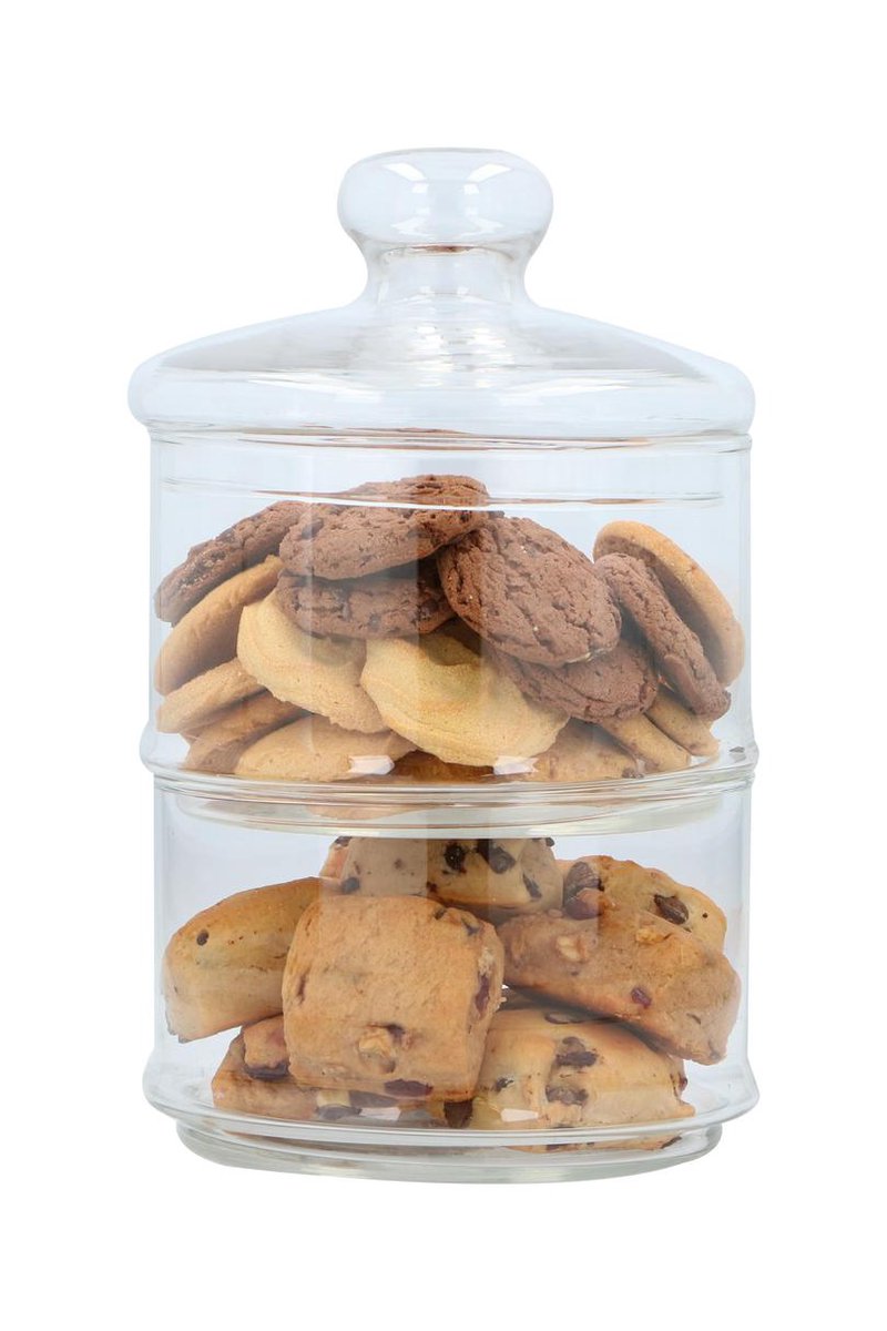 Glazen pot met verschillende soorten koekjes