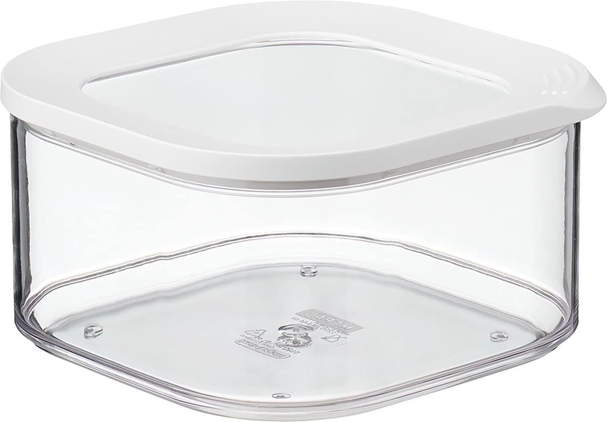 Vierkante plastic voedselcontainer met wit deksel
