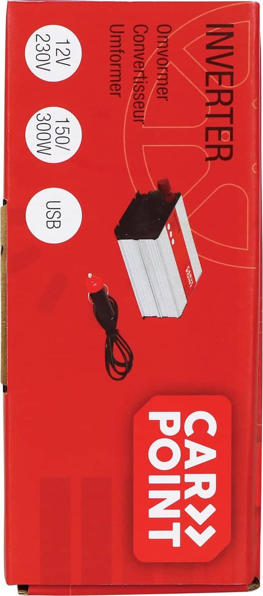 Rode verpakking van Carpoint inverter, 12V naar 230V.