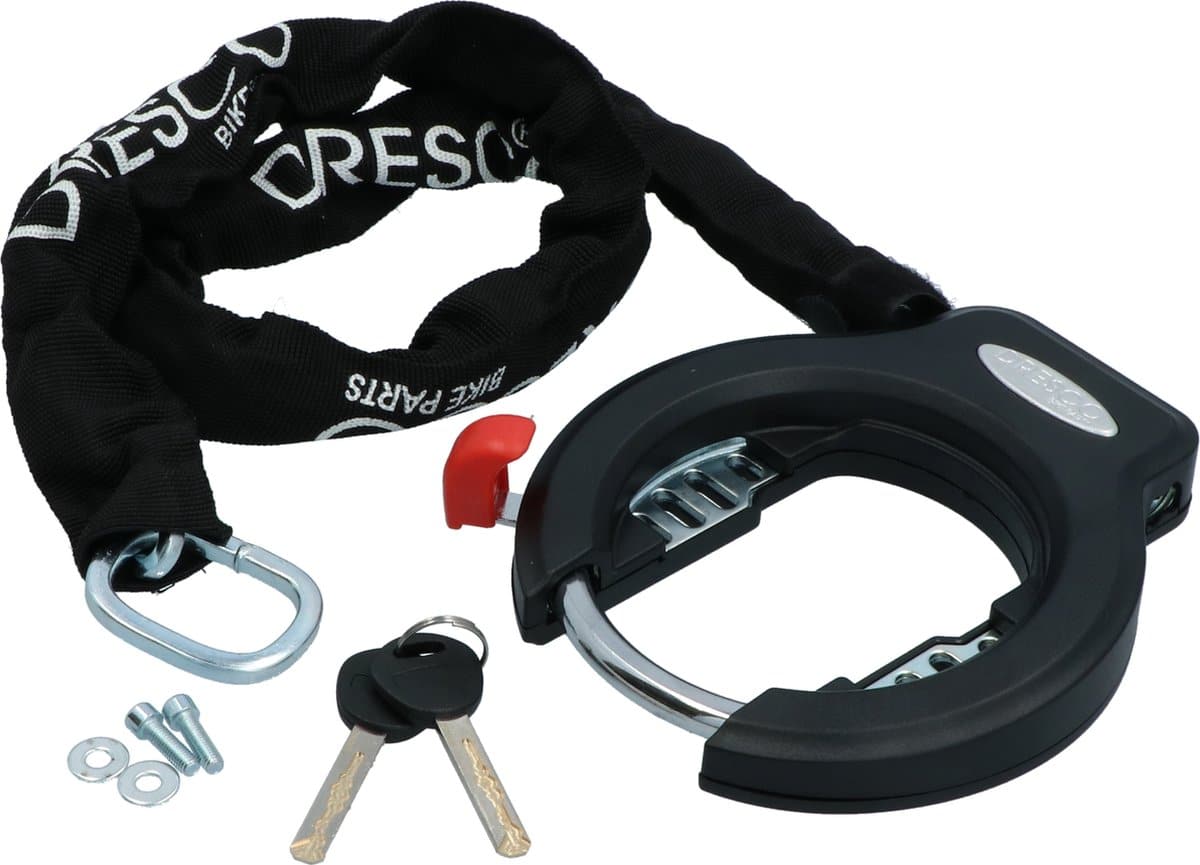 Zwart fietsslot met ketting en sleutels