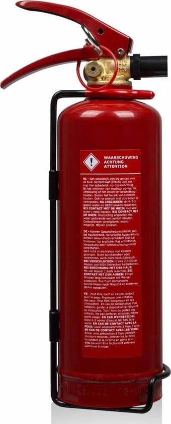 Rode brandblusser met veiligheidsinstructies