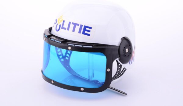 Witte politiehelm met blauw vizier