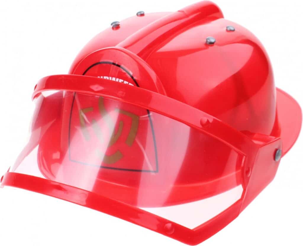Red firefighter's helmet with a visor