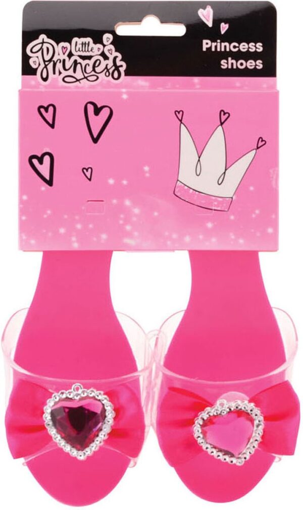 Roze prinsessenschoenen met hartjesdecoratie.