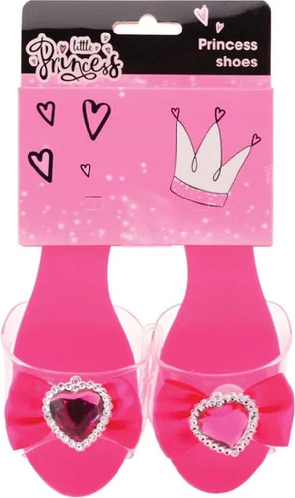 Roze prinsessenschoenen met hartjesdecoratie.