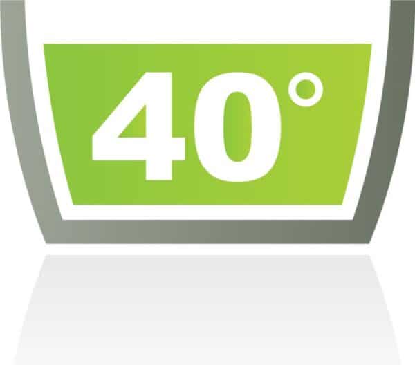 Groen thermometerdisplay toont 40 graden Celsius.