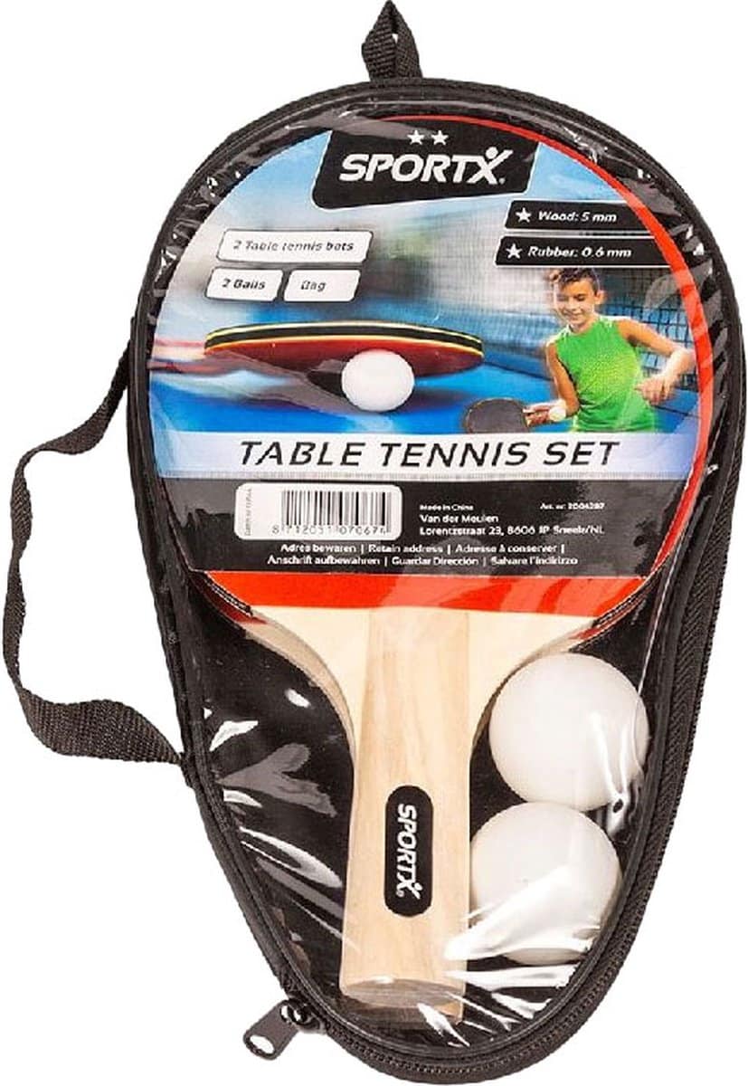 Tafeltennis set met batjes en ballen in tas
