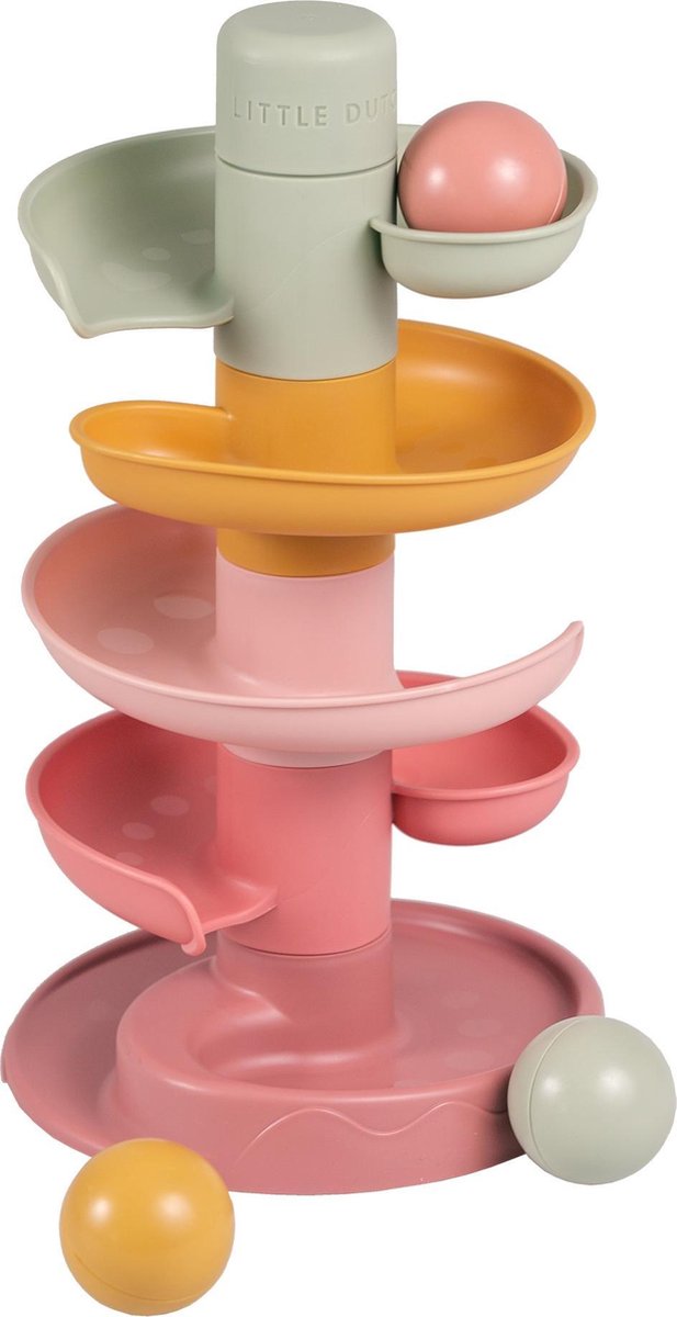 Kleurrijke kunststof ballenbaan voor kinderen met ballen.