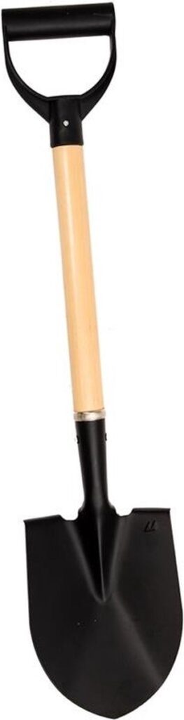 Metalen schop met houten handvat.