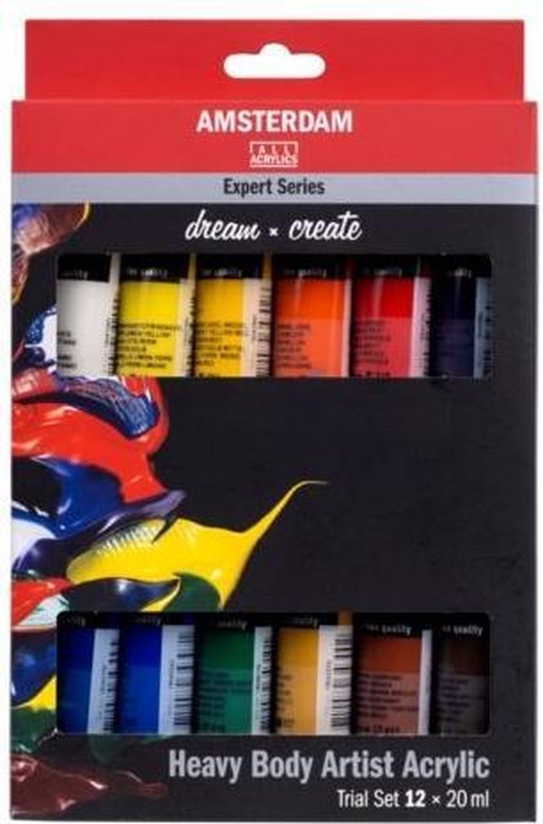 Amsterdam acrylverf set van 12 verschillende kleuren.