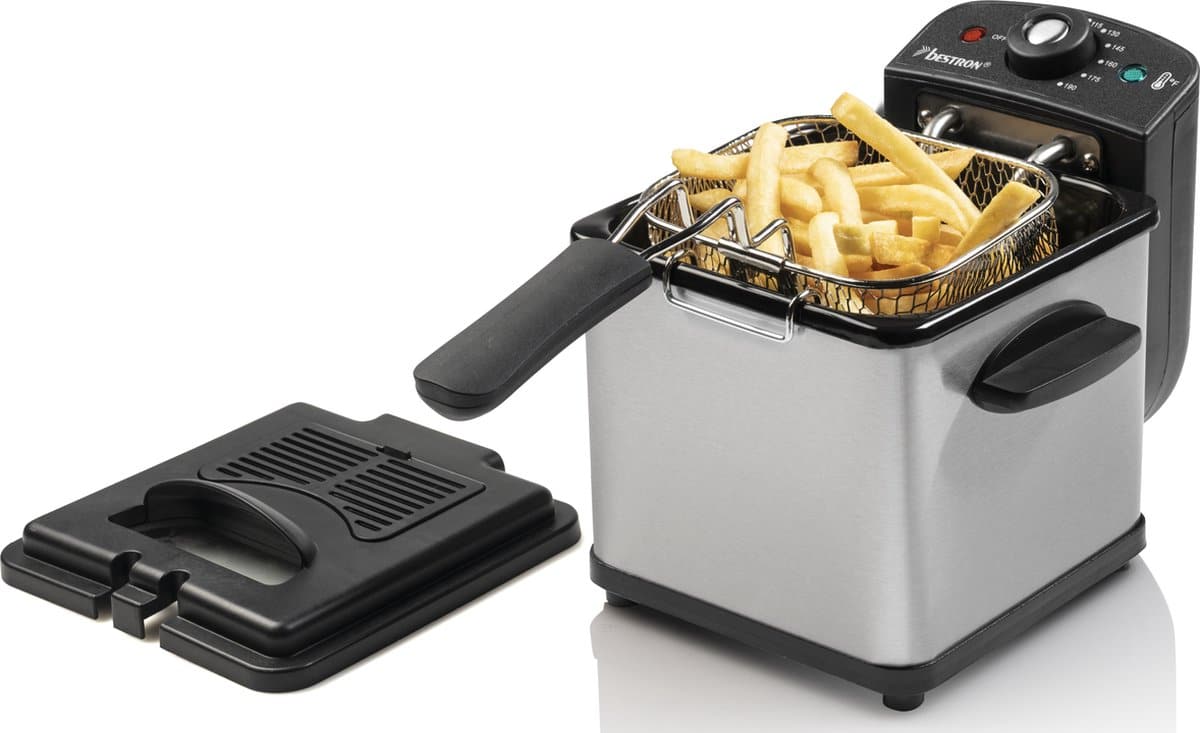 RVS friteuse met frietjes en afneembare deksel