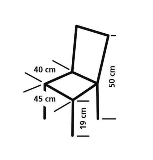 Schema met afmetingen van stoel in centimeters.