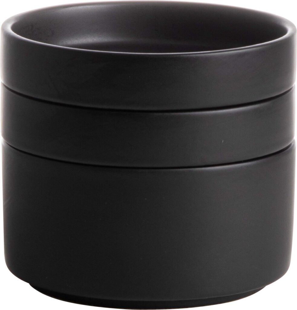 Stapelbare zwarte kommetjes en kopjes