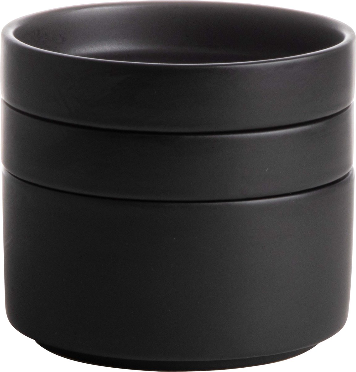 Stapelbare zwarte kommetjes en kopjes