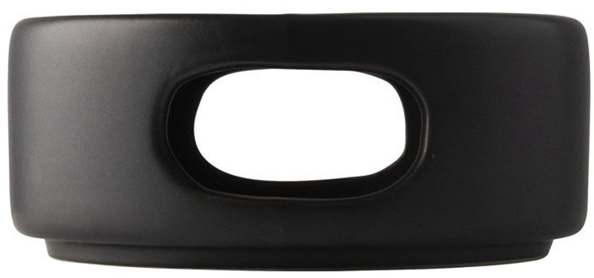 Black cylindrical holder with an oval opening
