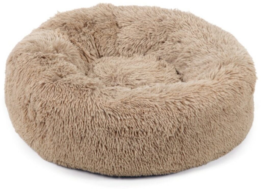 Pluche, ronde hondenmand in beige kleur