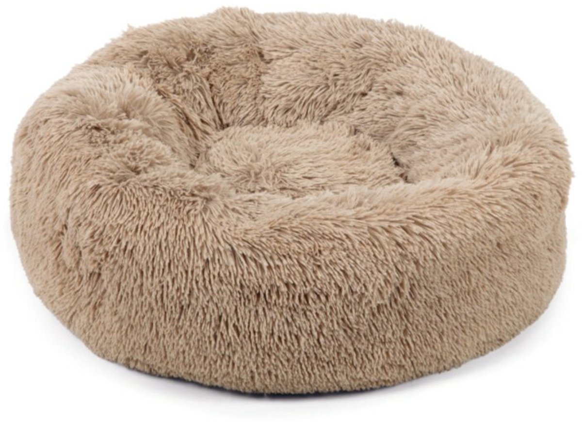Pluche, ronde hondenmand in beige kleur