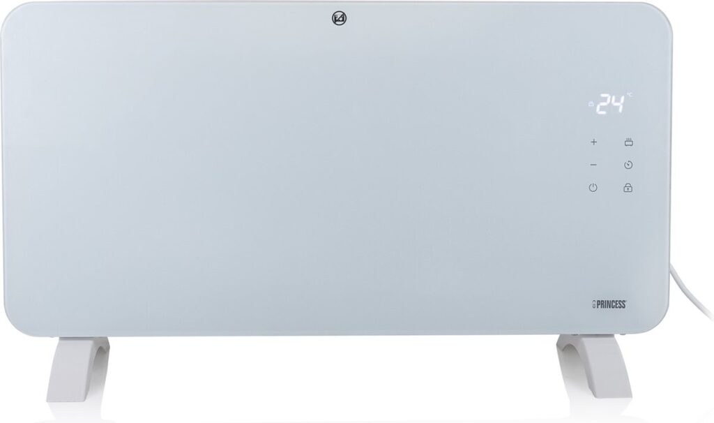 VONROC Luxe elektrische kachel - Convectorkachel met glazen paneel – 1000W/2000W- Verwarmt ruimtes tot 24m2 - Bediening zowel met app (via Wifi) als handmatig – Instelbare thermostaat en timer - Grijs