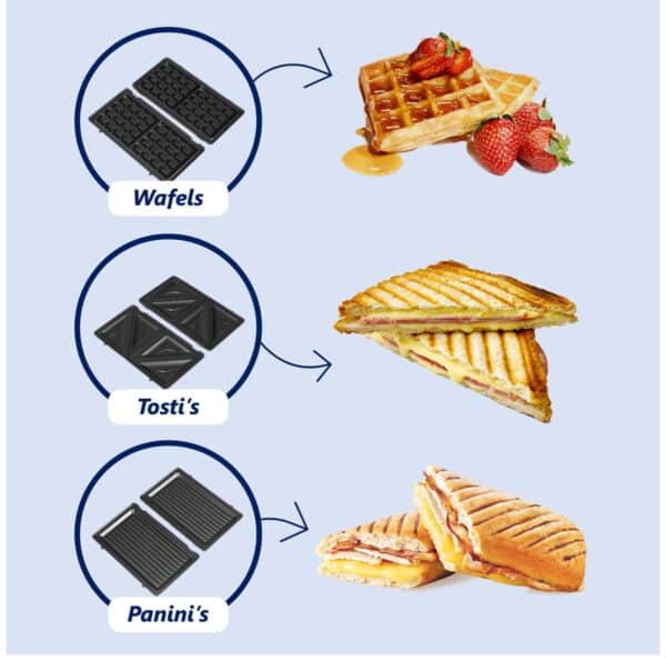 Wafelijzer, tosti- en paniniplaten met gerechten